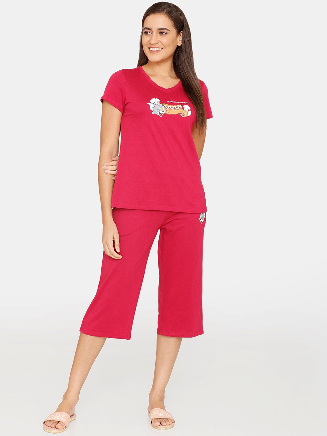 

Zivame Women Red & White Night suit