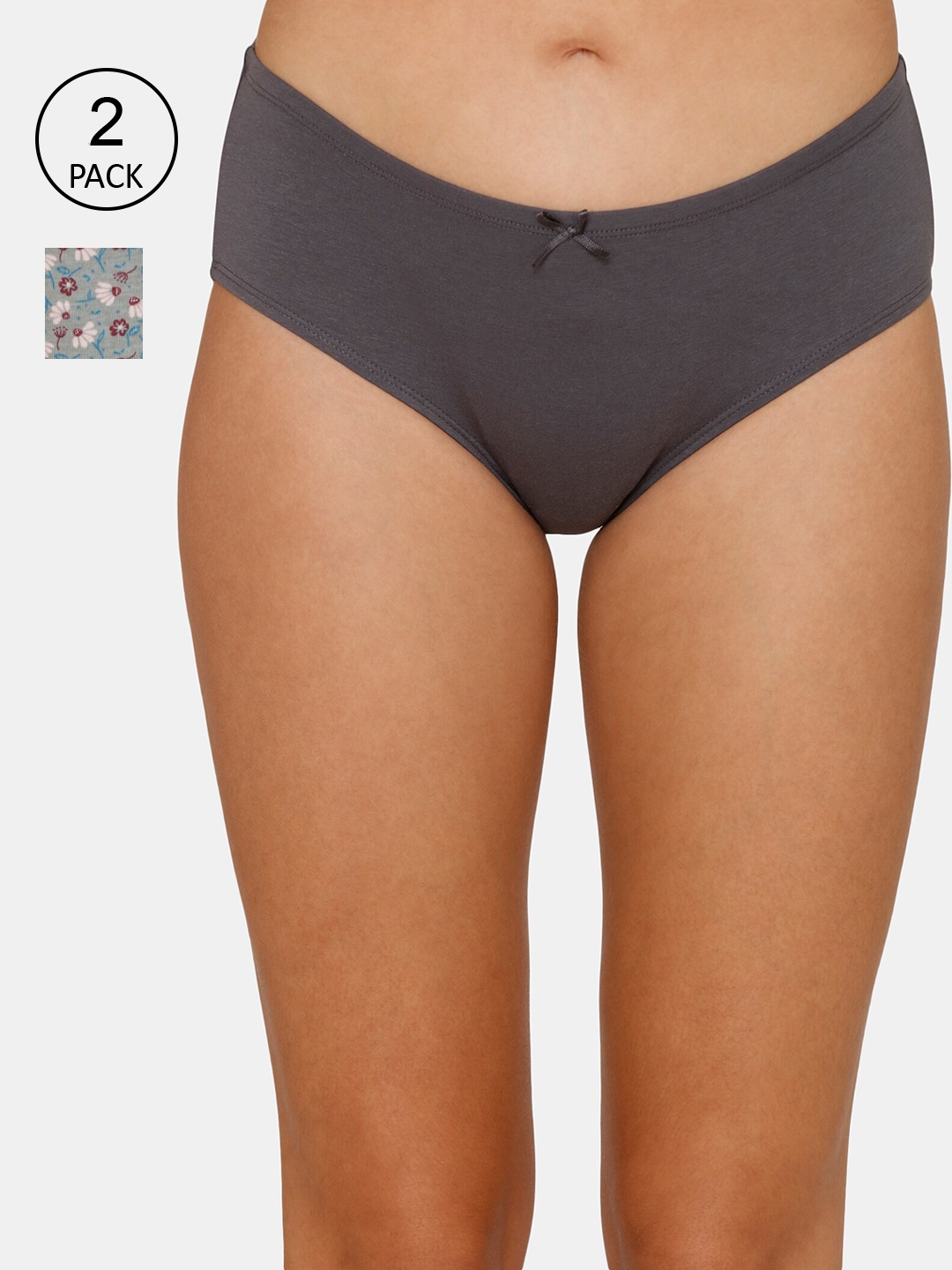 

Zivame Women Pack Of 2 Printed Hipster Cotton Briefs ZI2681FASHGBLUE, Grey