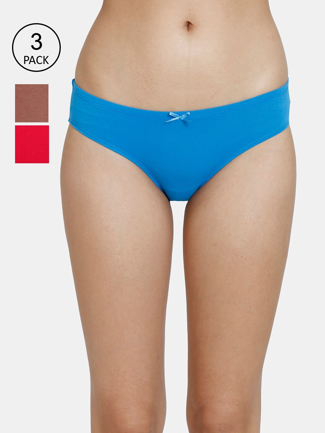 

Zivame Women Pack Of 3 Solid Pure Cotton Bikini Briefs, Blue