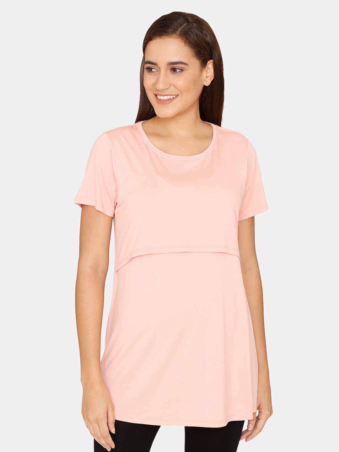 

Zivame Maternity Pink Solid Longline Top