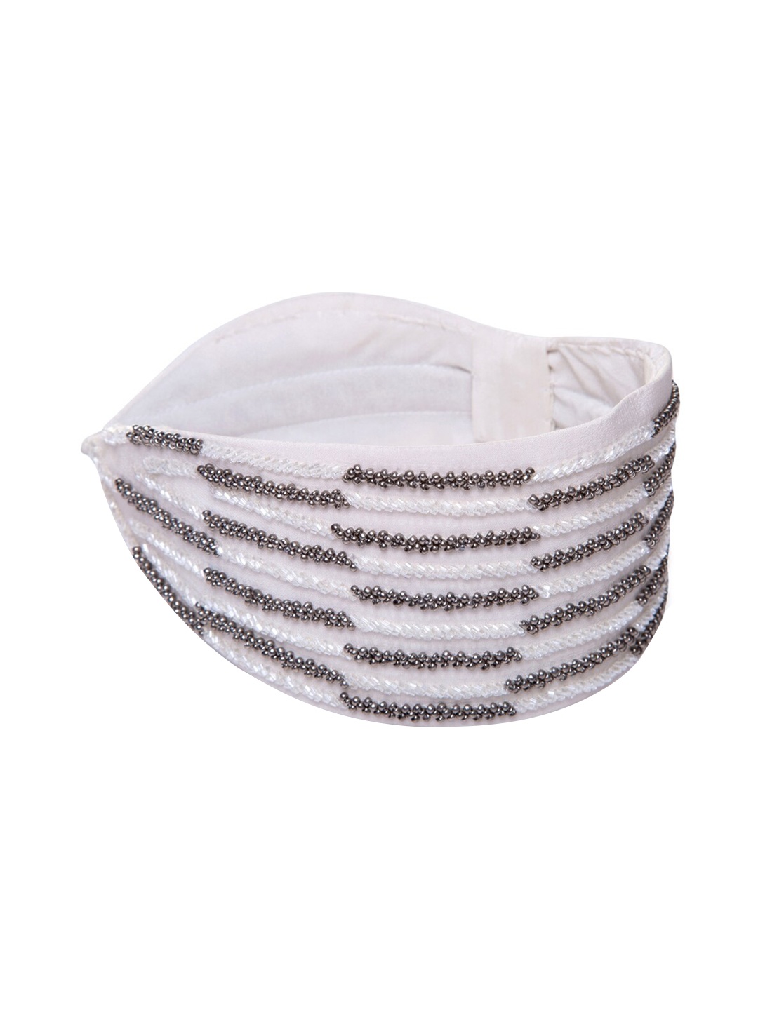 

Knotty Tail Women White & Silver-Toned Embroidered Beaded Headband