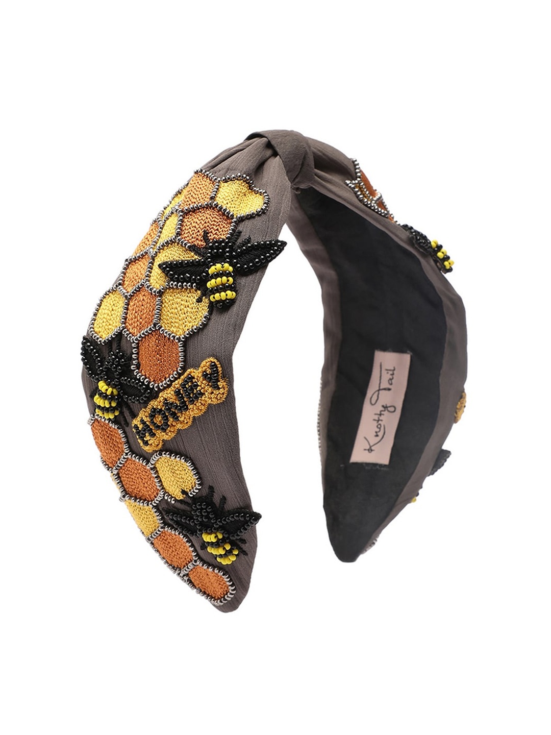 

Knotty Tail Women Grey & Brown Embroidered Bandana Headband