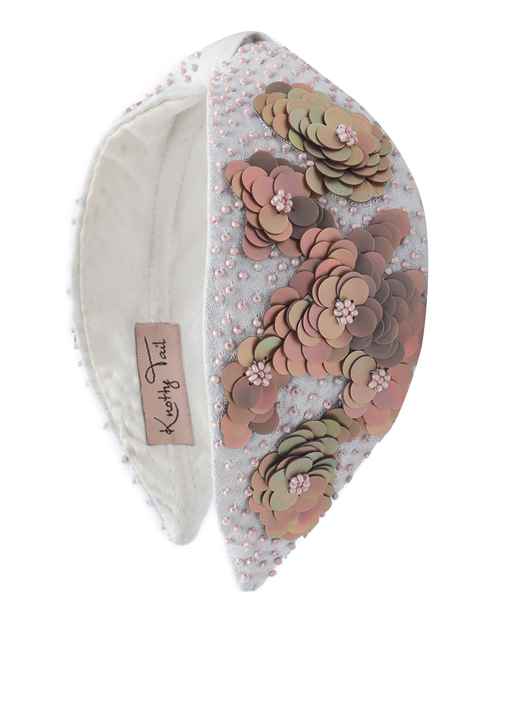 

Knotty Tail Women White & Brown Embellished Hairband