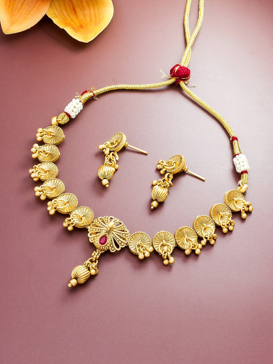 

aadita Gold-Plated & Pink Stone-Studded Jewellery Set