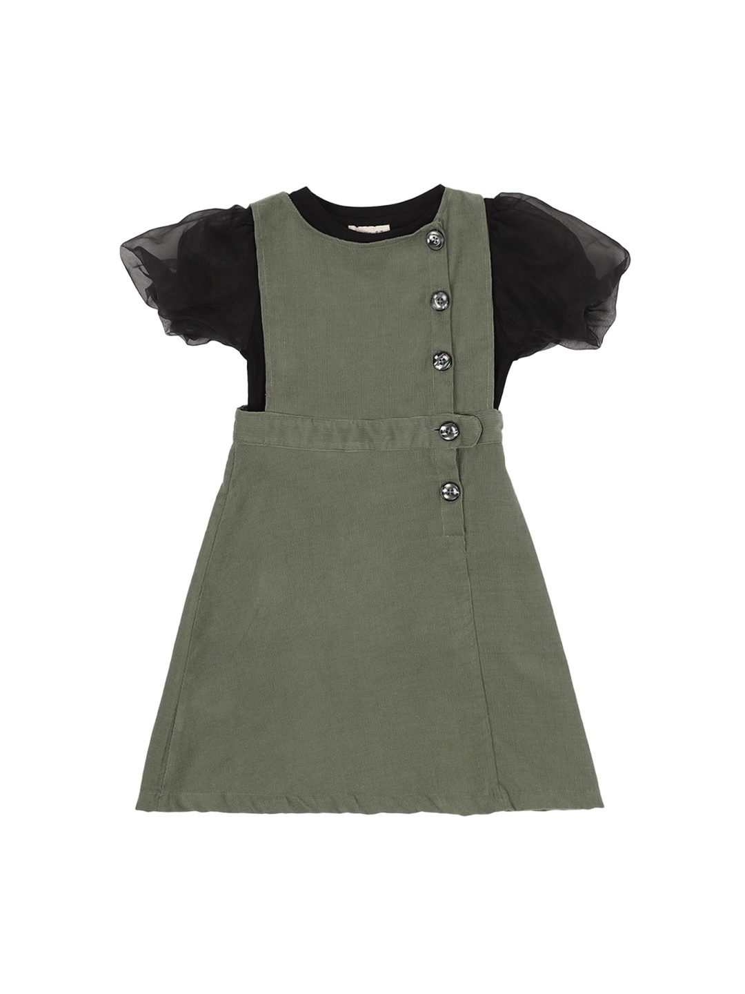 

PICCOLO Girls Green & Black Solid Dungaree With Top