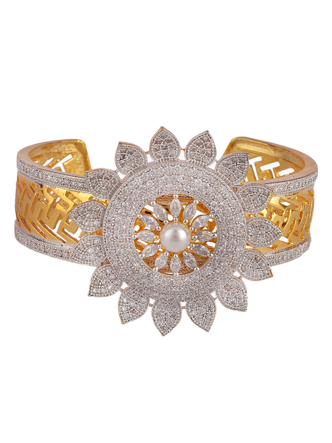 

FIROZA Gold Plated White AD Stone Studded Cuff Bangle