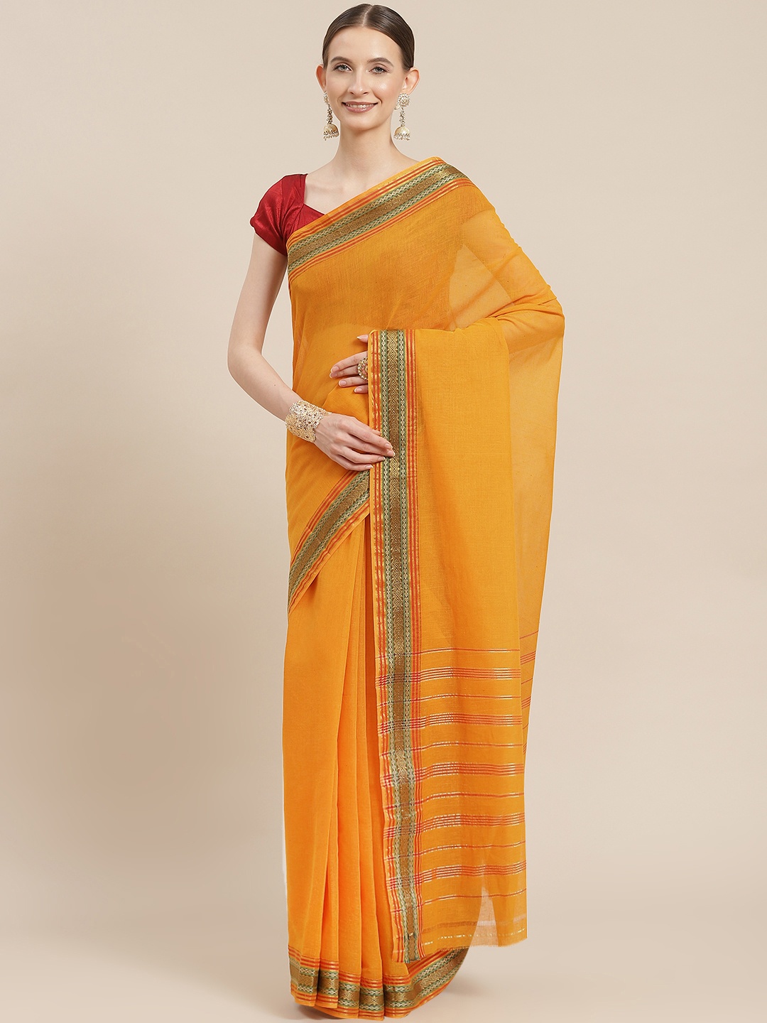 

Ishin Mustard & Green Zari Saree