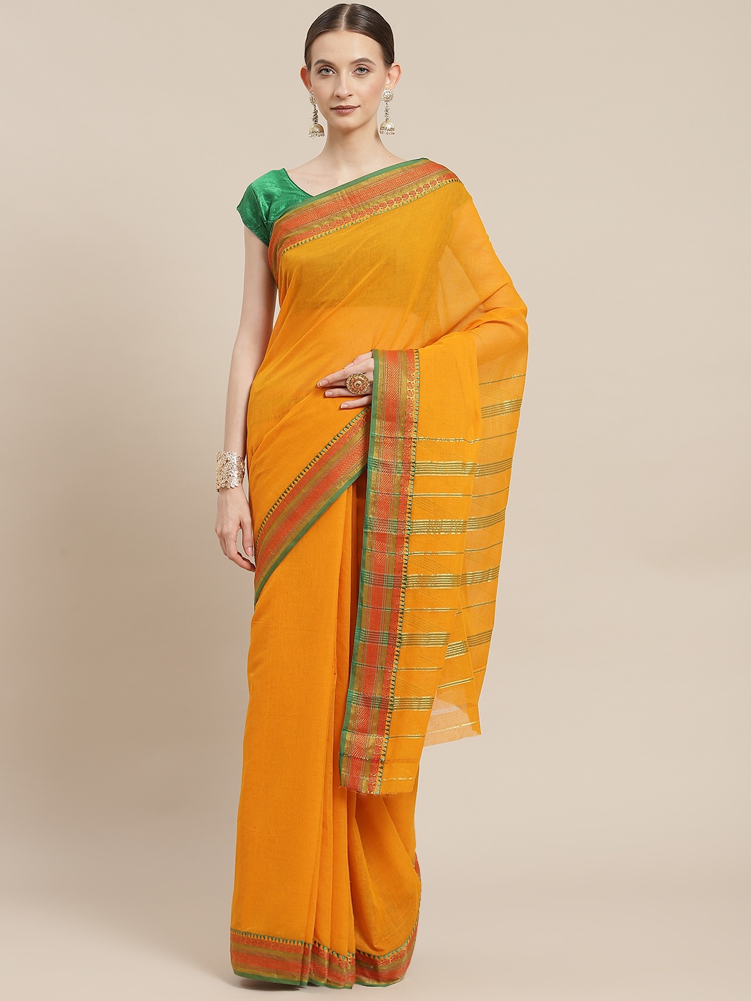 

Ishin Mustard & Green Zari Saree