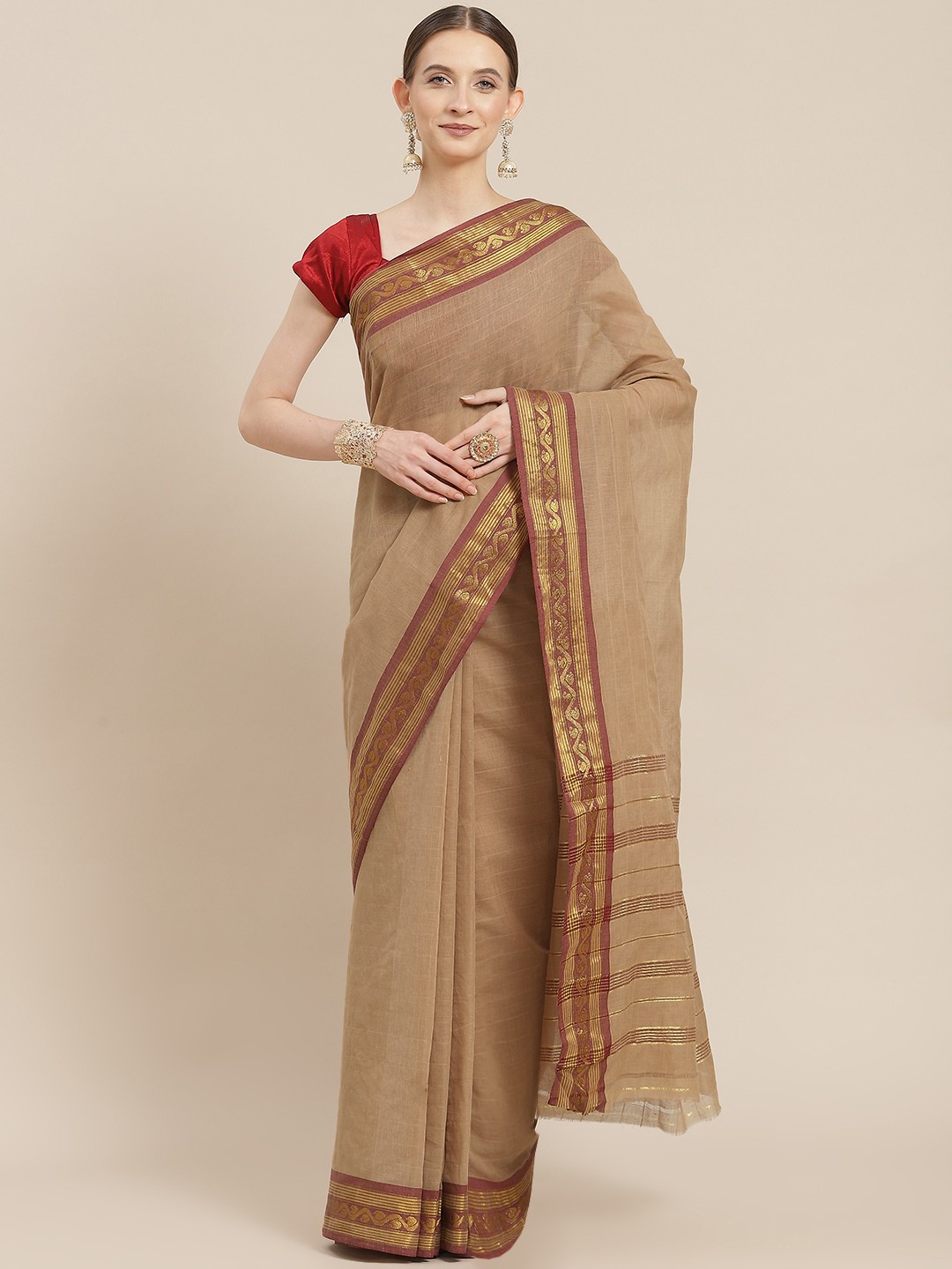 

Ishin Beige & Maroon Woven Design Zari Saree