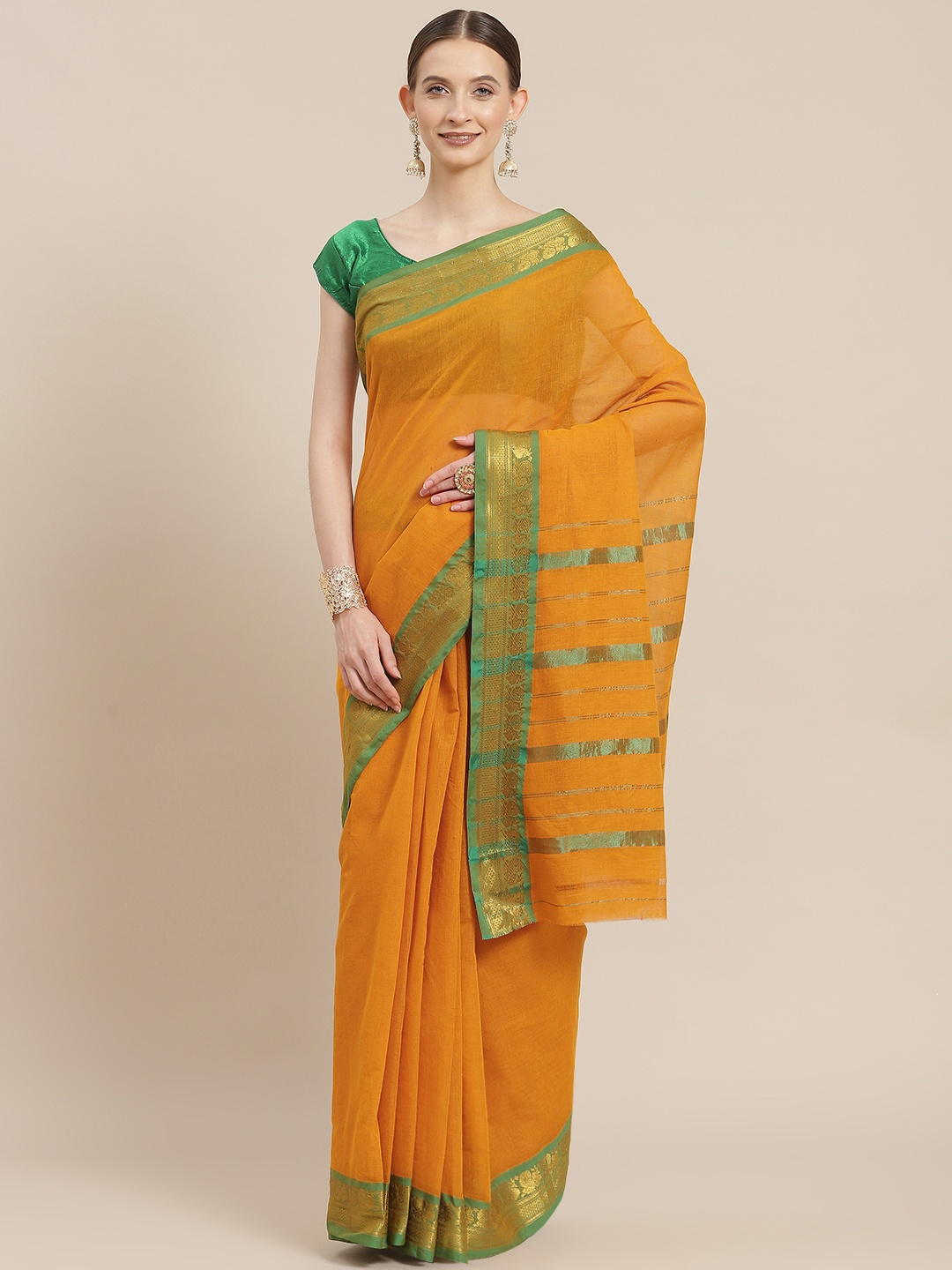 

Ishin Mustard & Green Zari Saree