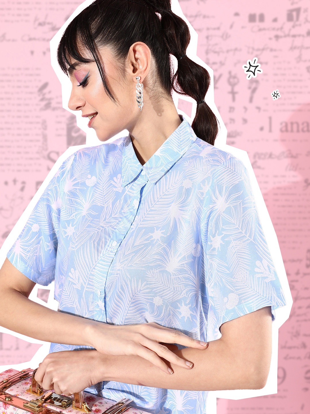

HERE&NOW Women Tropical Printed Casual Shirt, Blue