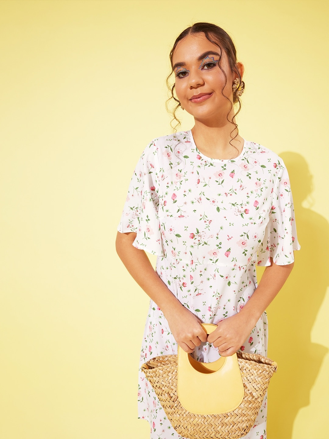 

Moda Rapido White & Green Floral A-Line Dress