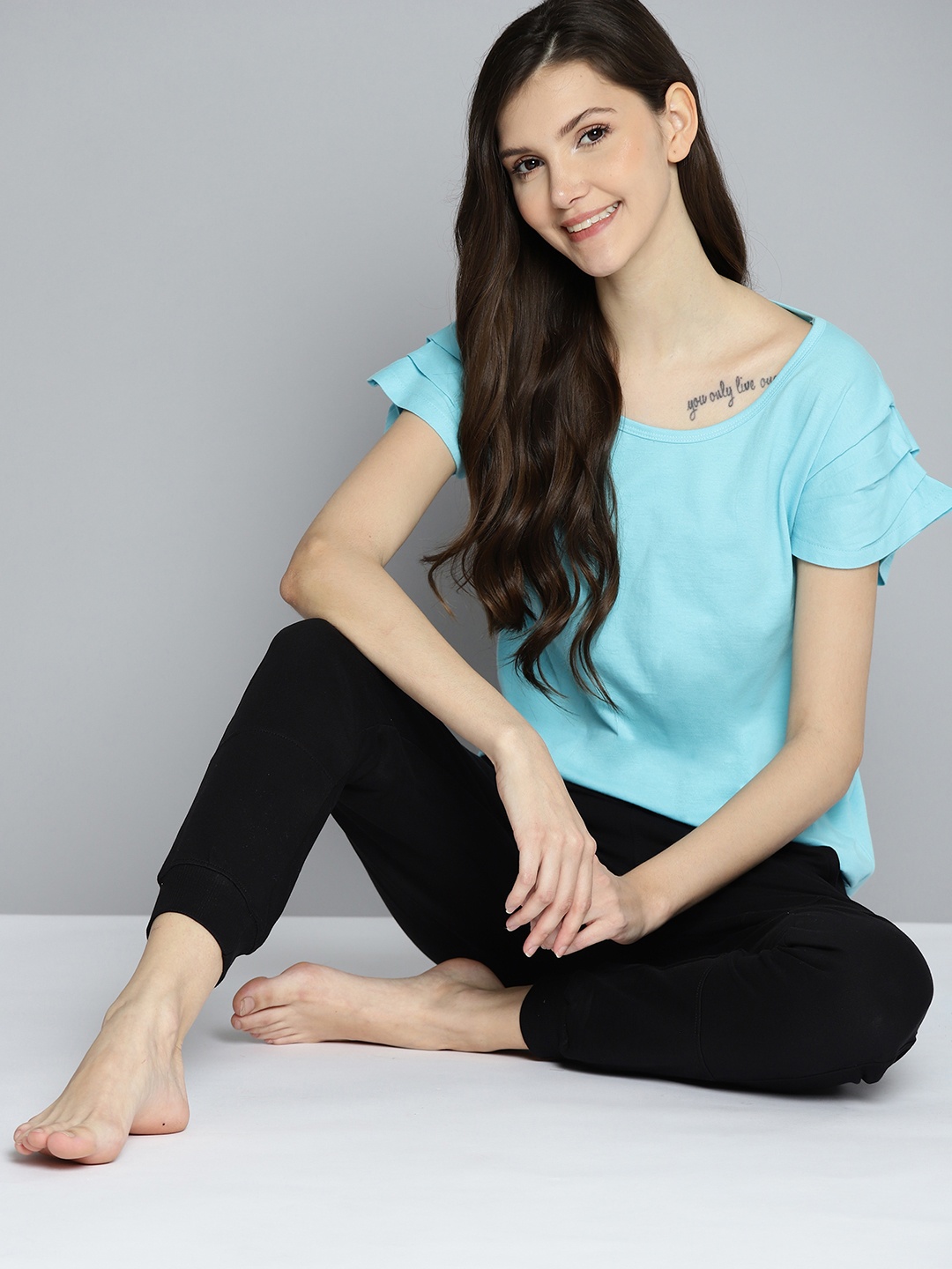 

Mast & Harbour Blue Solid Pure Cotton Top