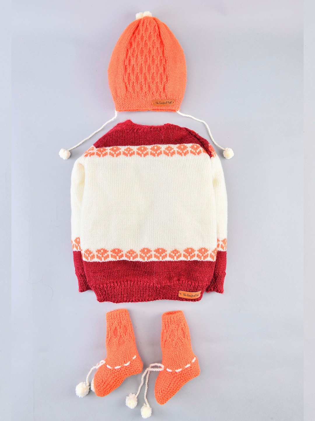 

The Original Knit Unisex infants Cream-Coloured & Red Colourblocked Pullover