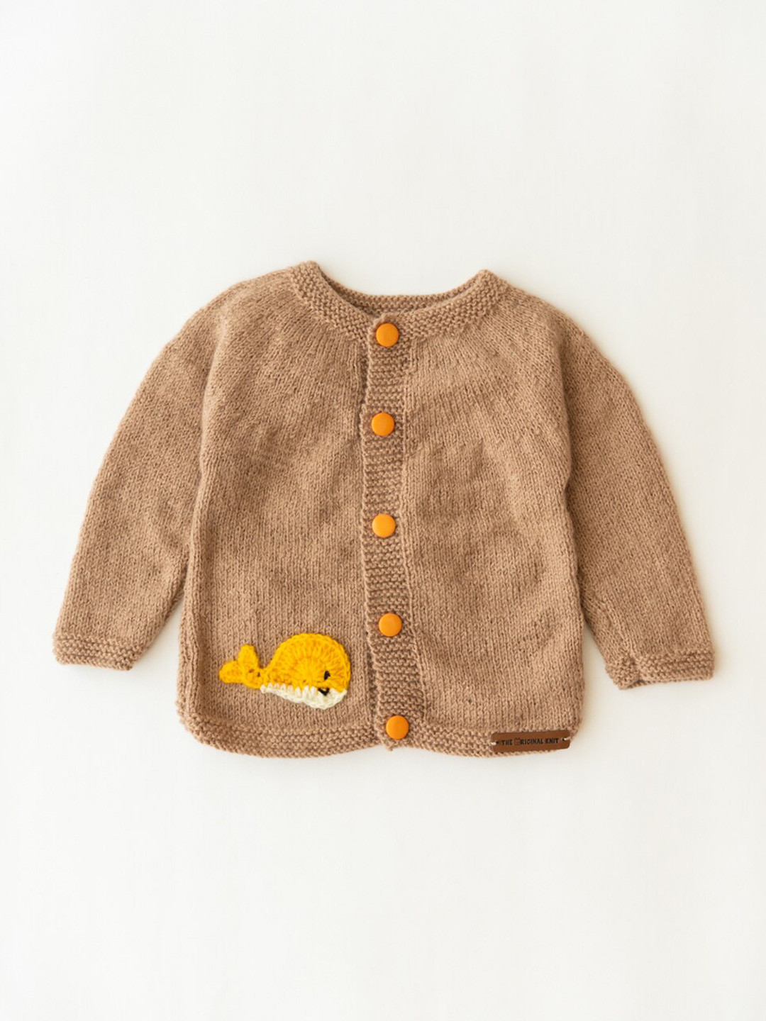

The Original Knit Unisex Kids Brown & Yellow round neck Handmade Cardigan