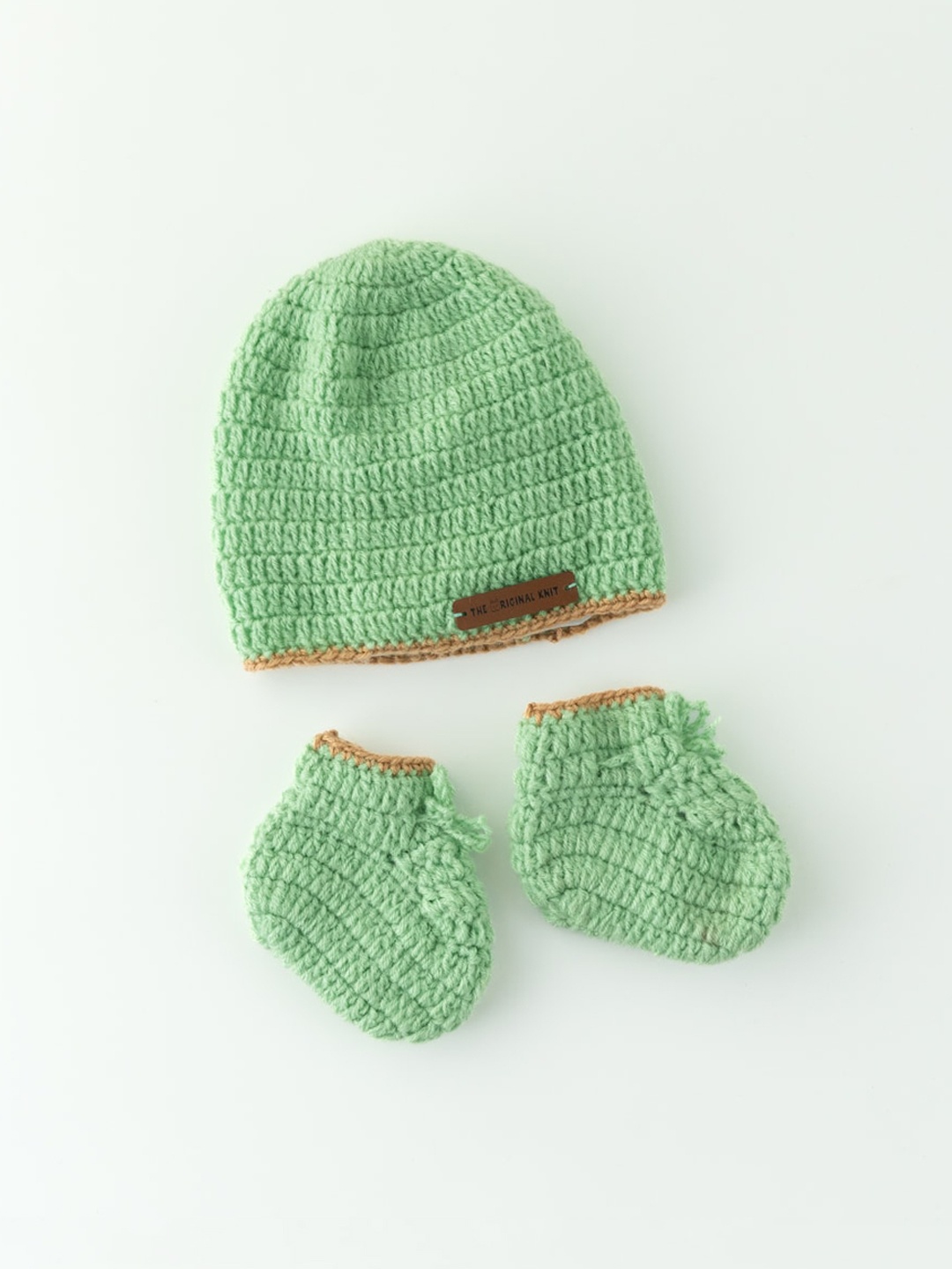 

The Original Knit Infant Kids Green Solid Caps & Booties