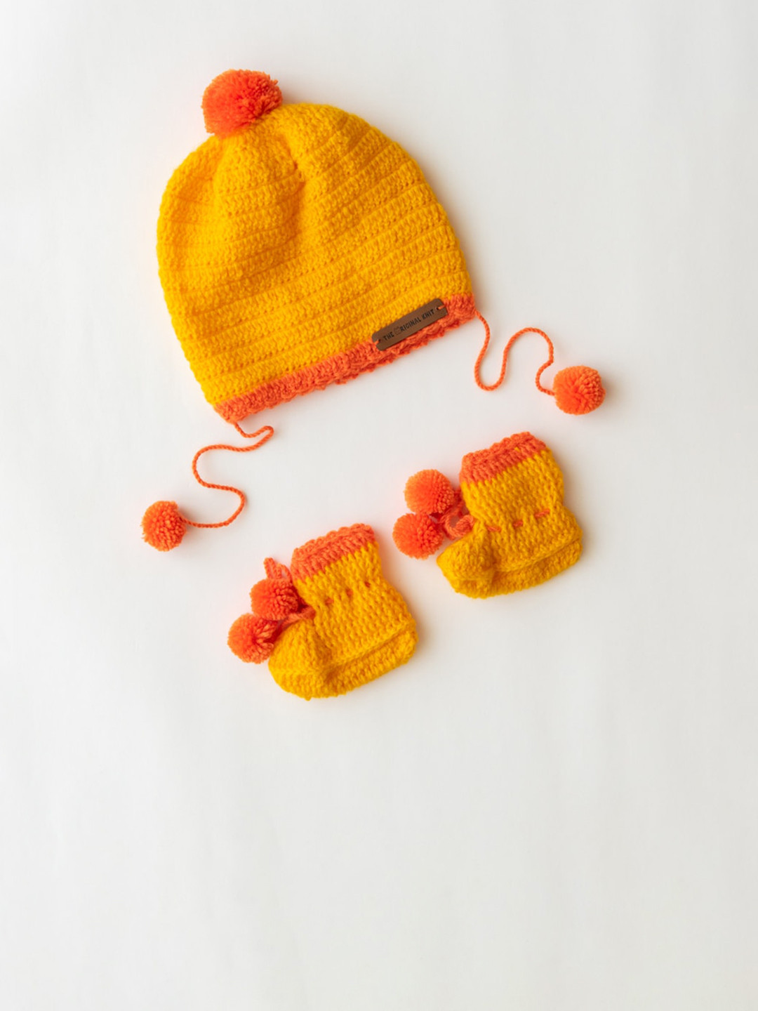 

The Original Knit Kids Yellow & Orange Acrylic Beanie Cap and Booties