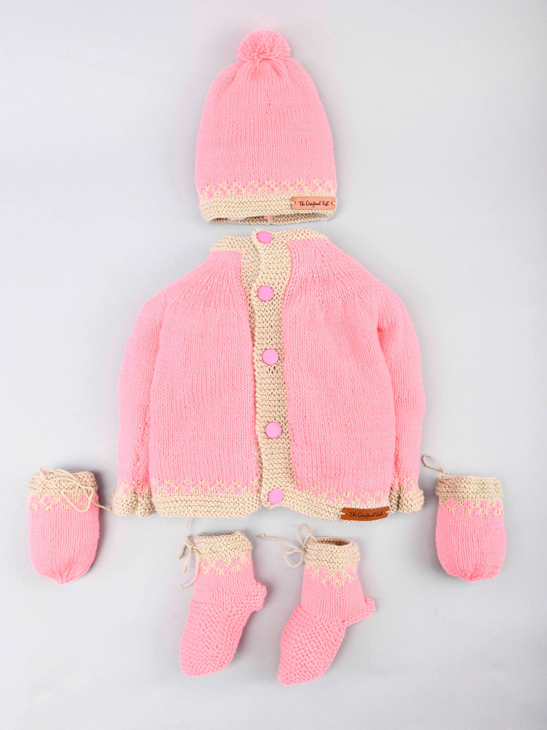 

The Original Knit Girls Pink & Beige Cardigan