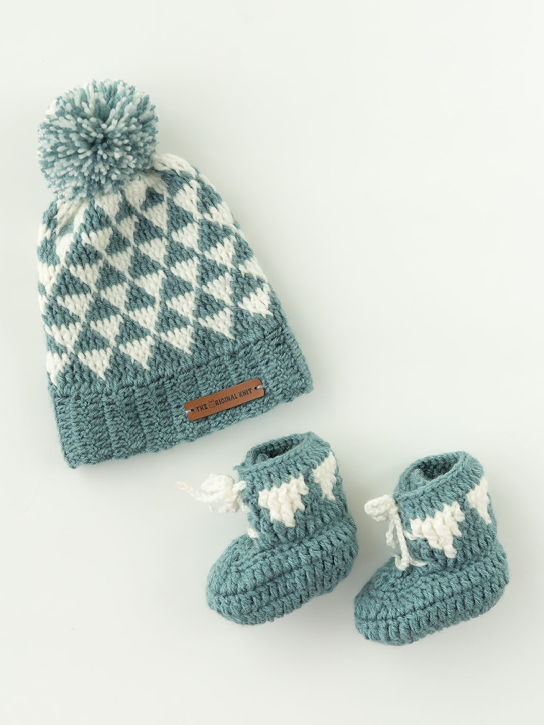 

The Original Knit Kids Grey & Cream Cap With Booties sets