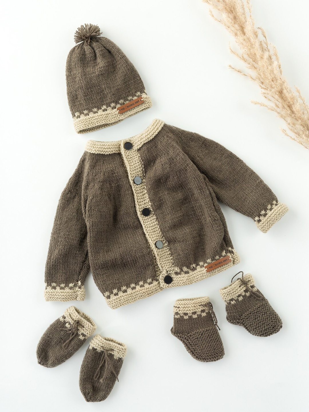 

The Original Knit Kids Brown Sweater with Cap, Socks & Mittens