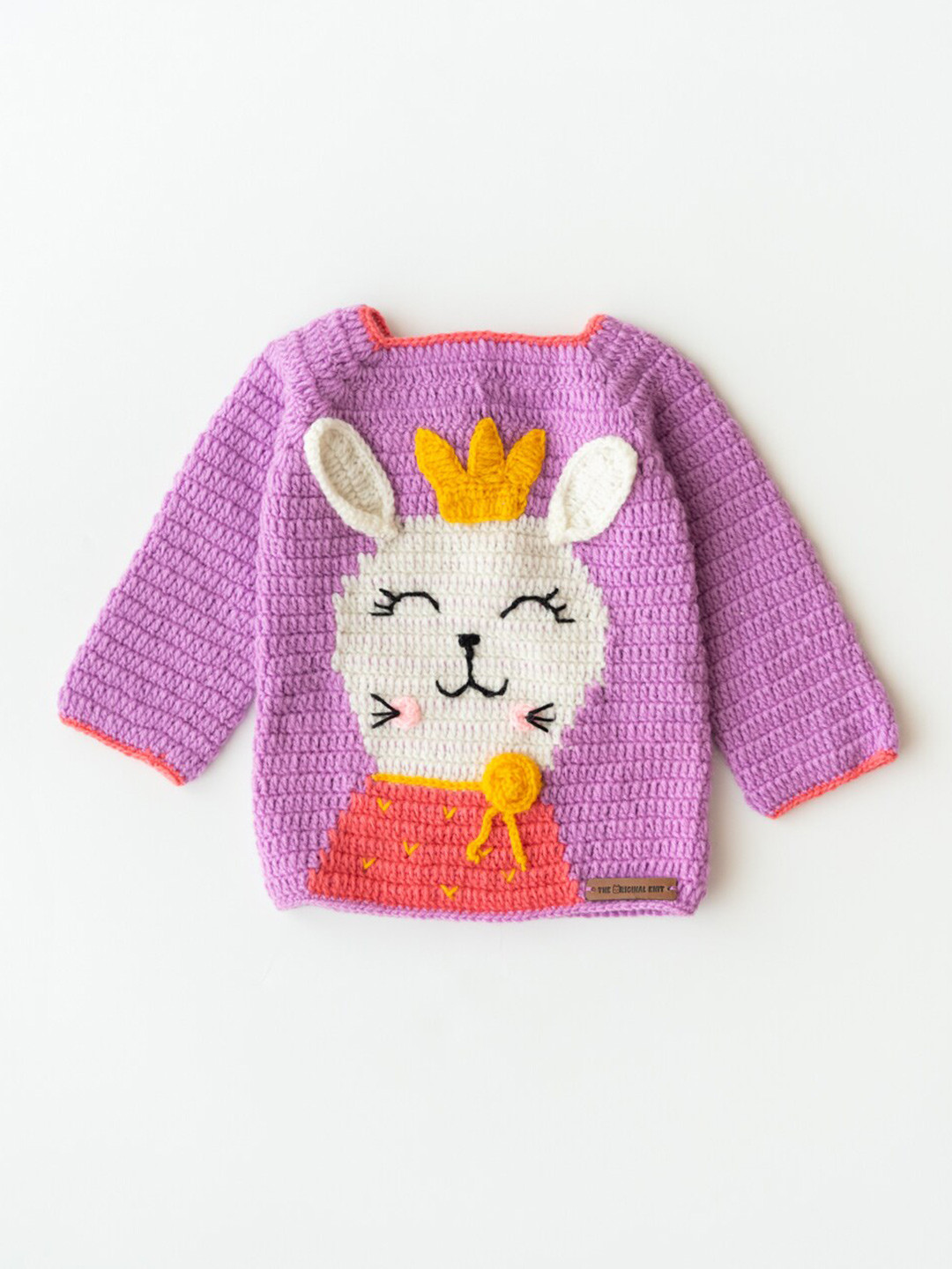 

The Original Knit Girls Mauve & White Applique Pullover
