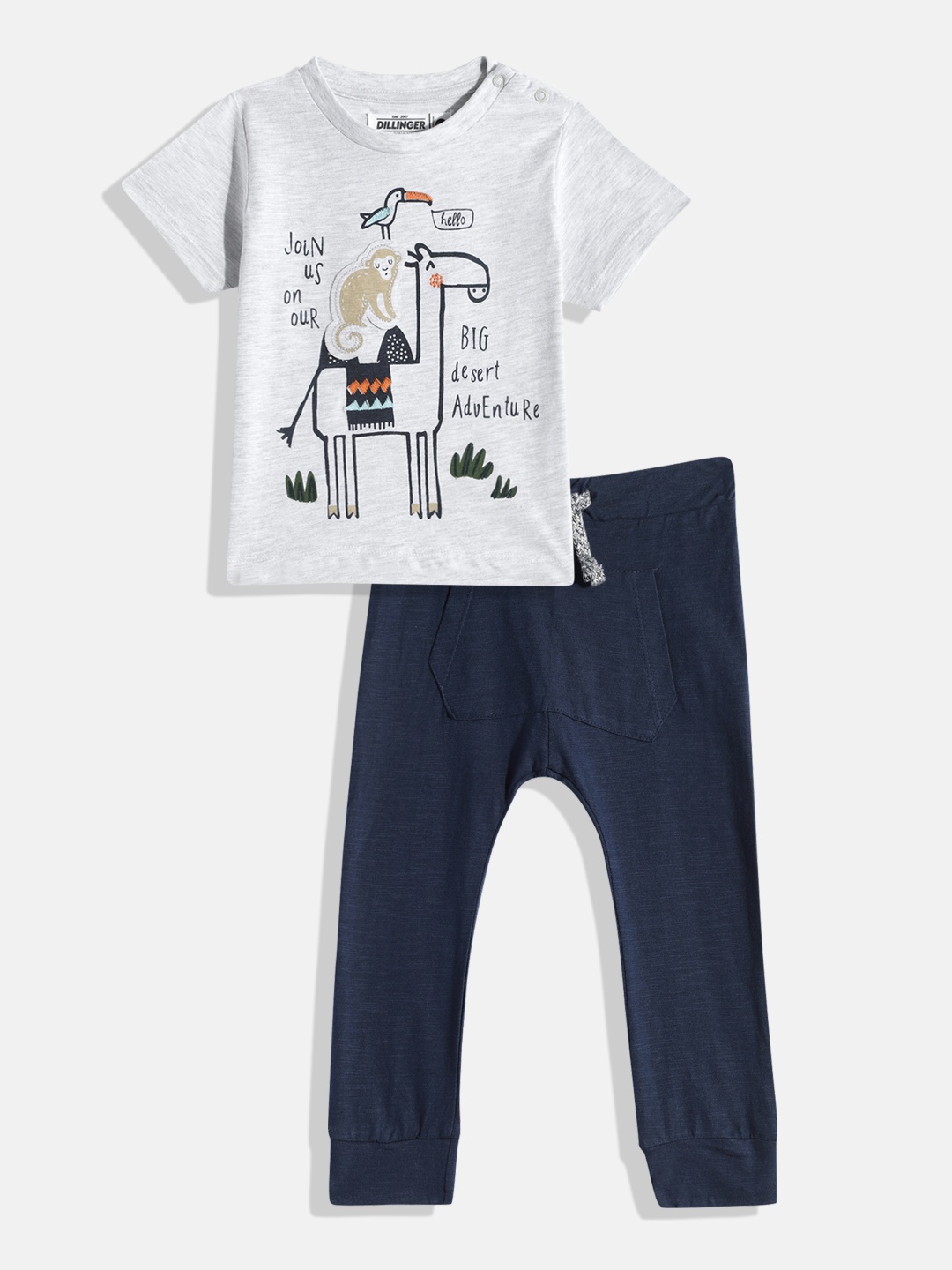 

DILLINGER Boys White & Navy Blue Printed T-shirt with Shorts