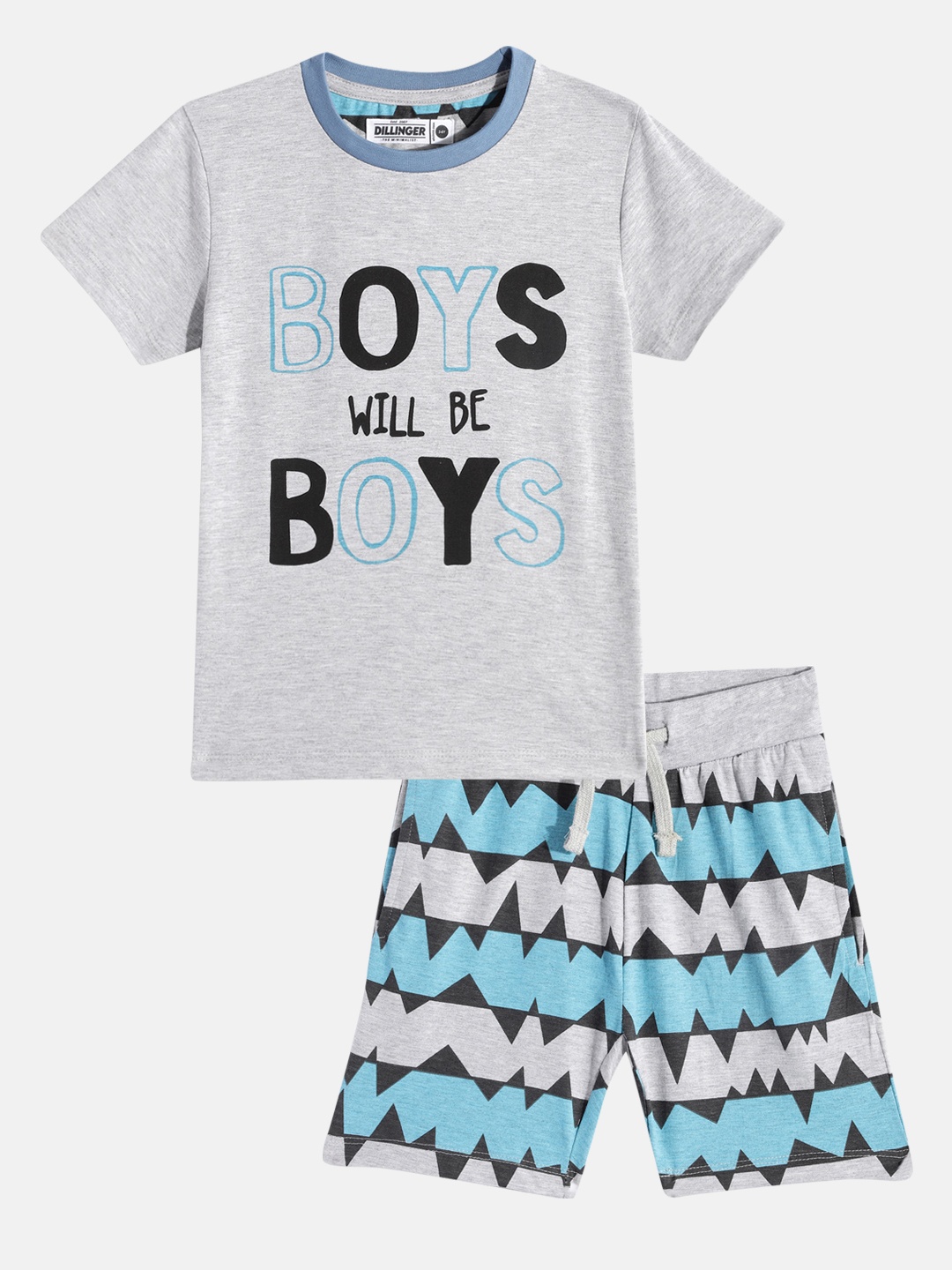 

DILLINGER Boys Grey Melange & Turquoise Blue Printed T-shirt with Shorts