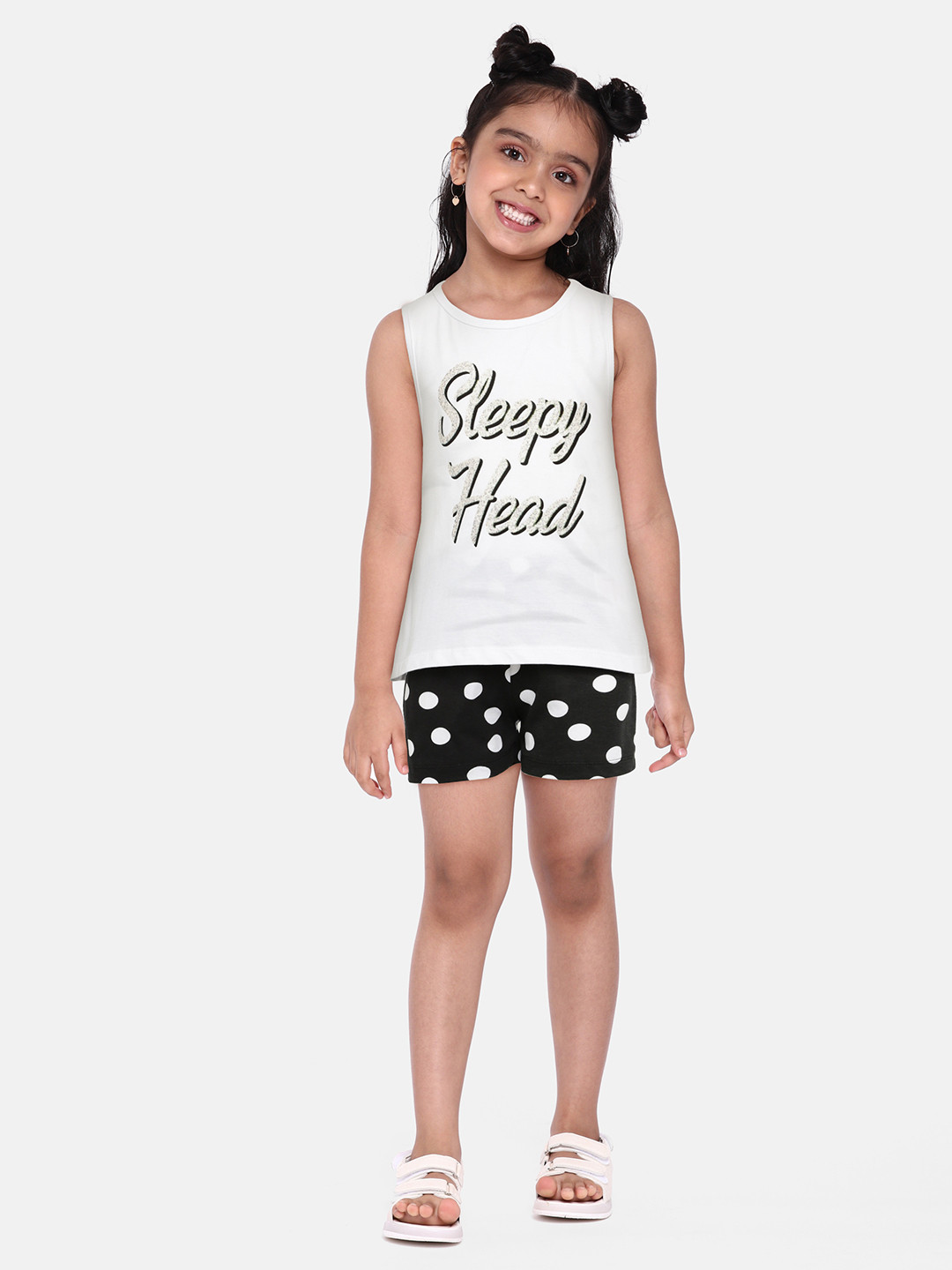 

DILLINGER Girls White & Black Printed T-shirt with Shorts