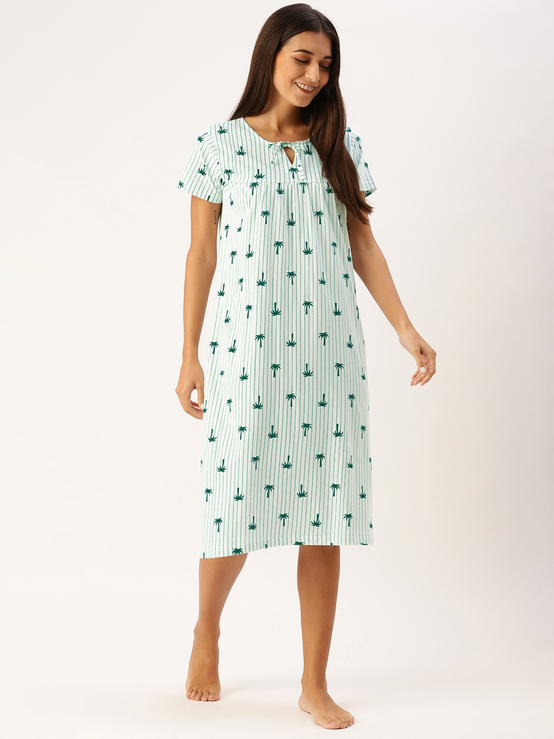 

Slumber Jill White Printed Pure Cotton Nightdress