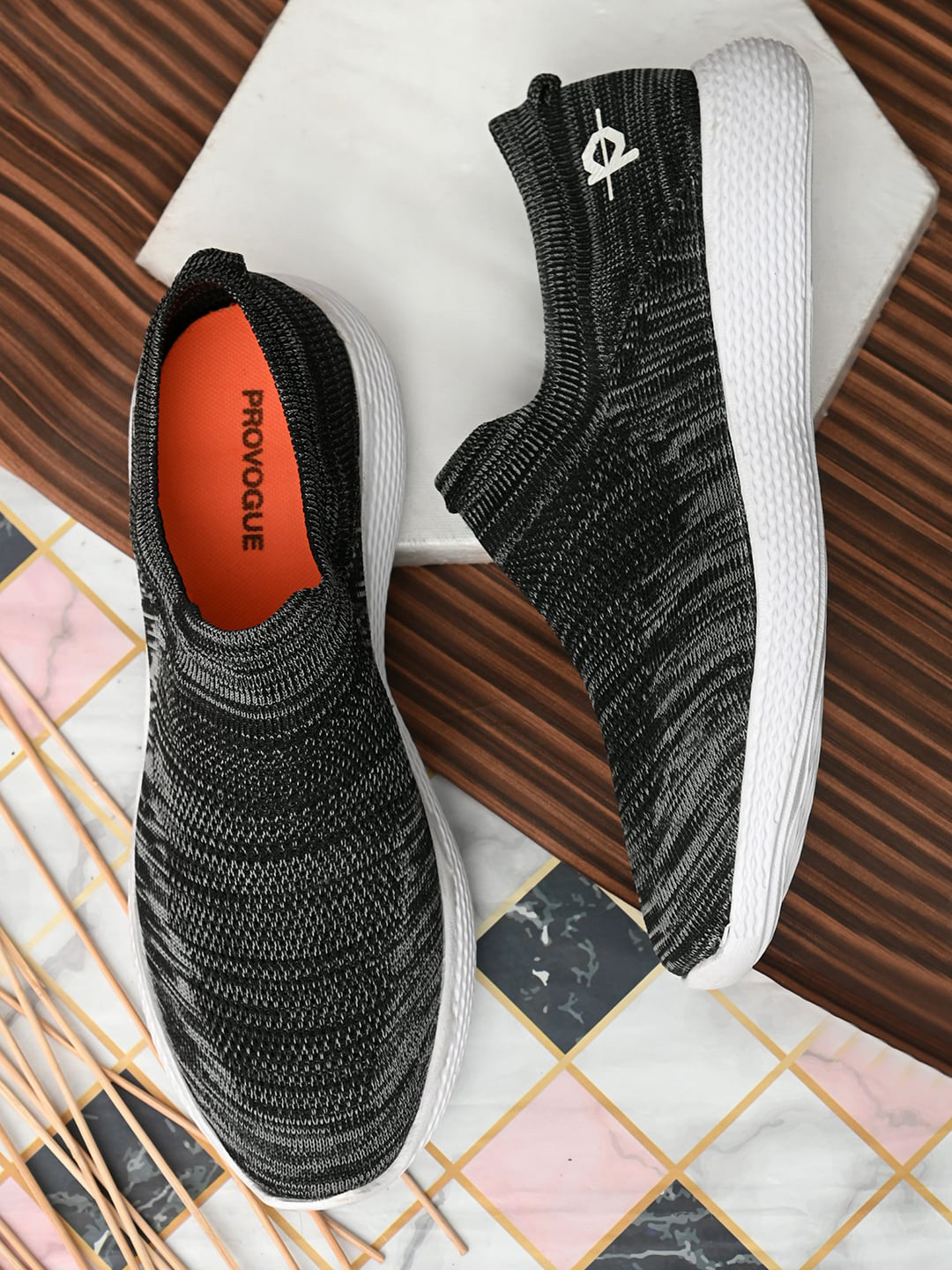 

Provogue Men Black Striped Slip-On Sneakers