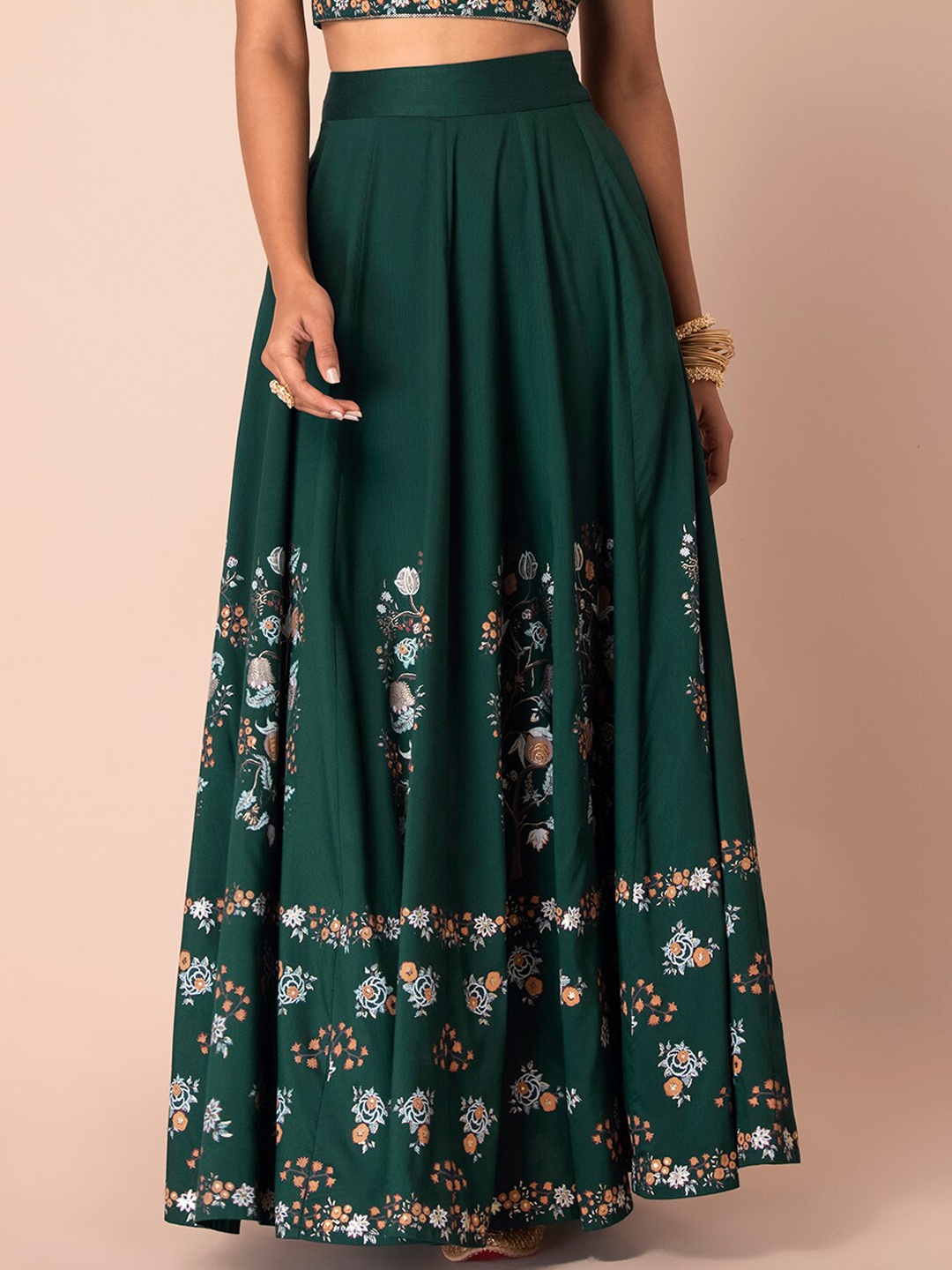 

INDYA Women Green & White Floral Printed Flared Maxi Skirt