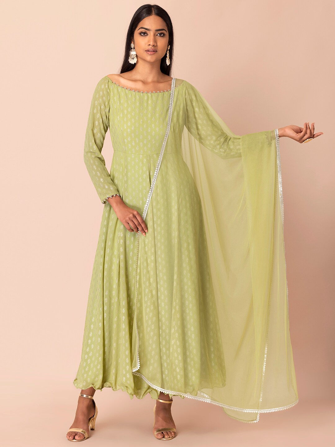 

INDYA Gotta Patti Embellished Dupatta, Green