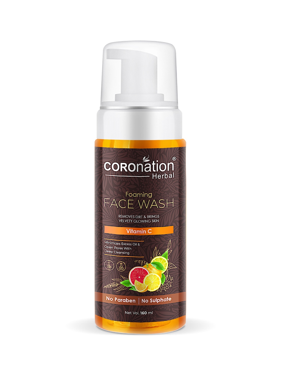 

COROnation Herbal Paraben Free Vitamin C Foaming Face Wash with Wheat Protein - 160 ml, Brown