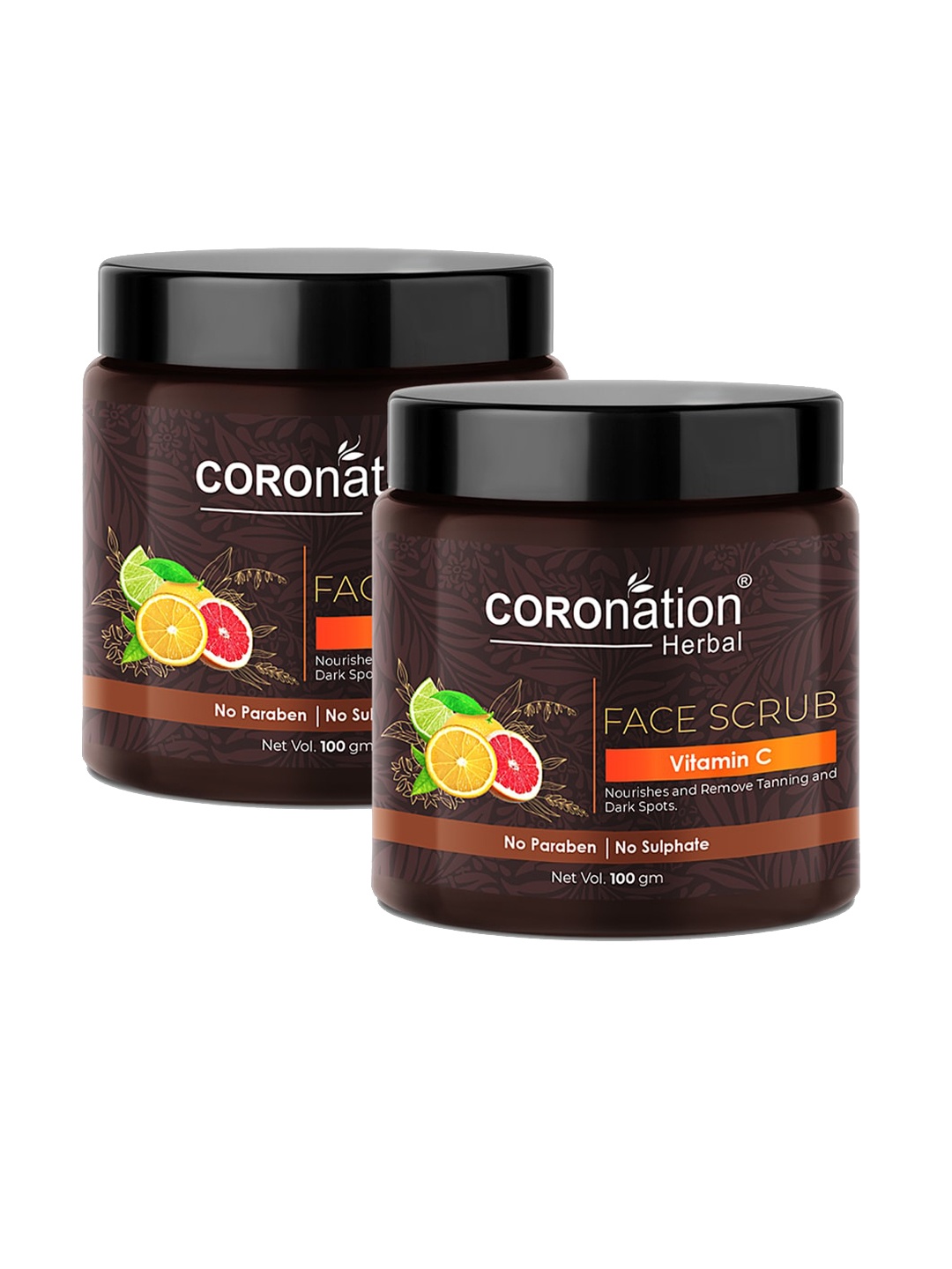 

COROnation Herbal Set of 2 Vitamin C Face Scrub for Tan & Dark Spots Removal - 100g each, Brown