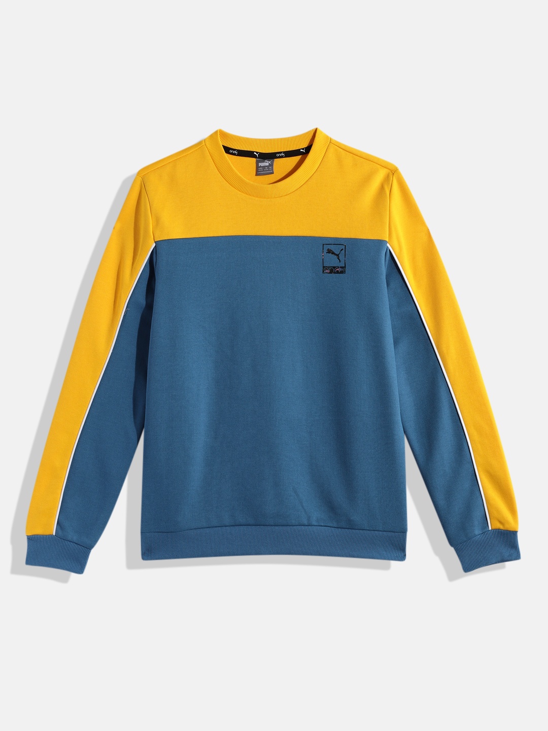 

one8 x PUMA Boys Blue & Yellow Colourblocked Regular Fit Sweatshirt