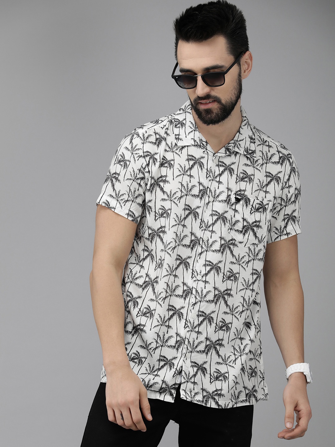 THE BEAR HOUSE Men White Slim Fit Floral Printed Casual Shirt