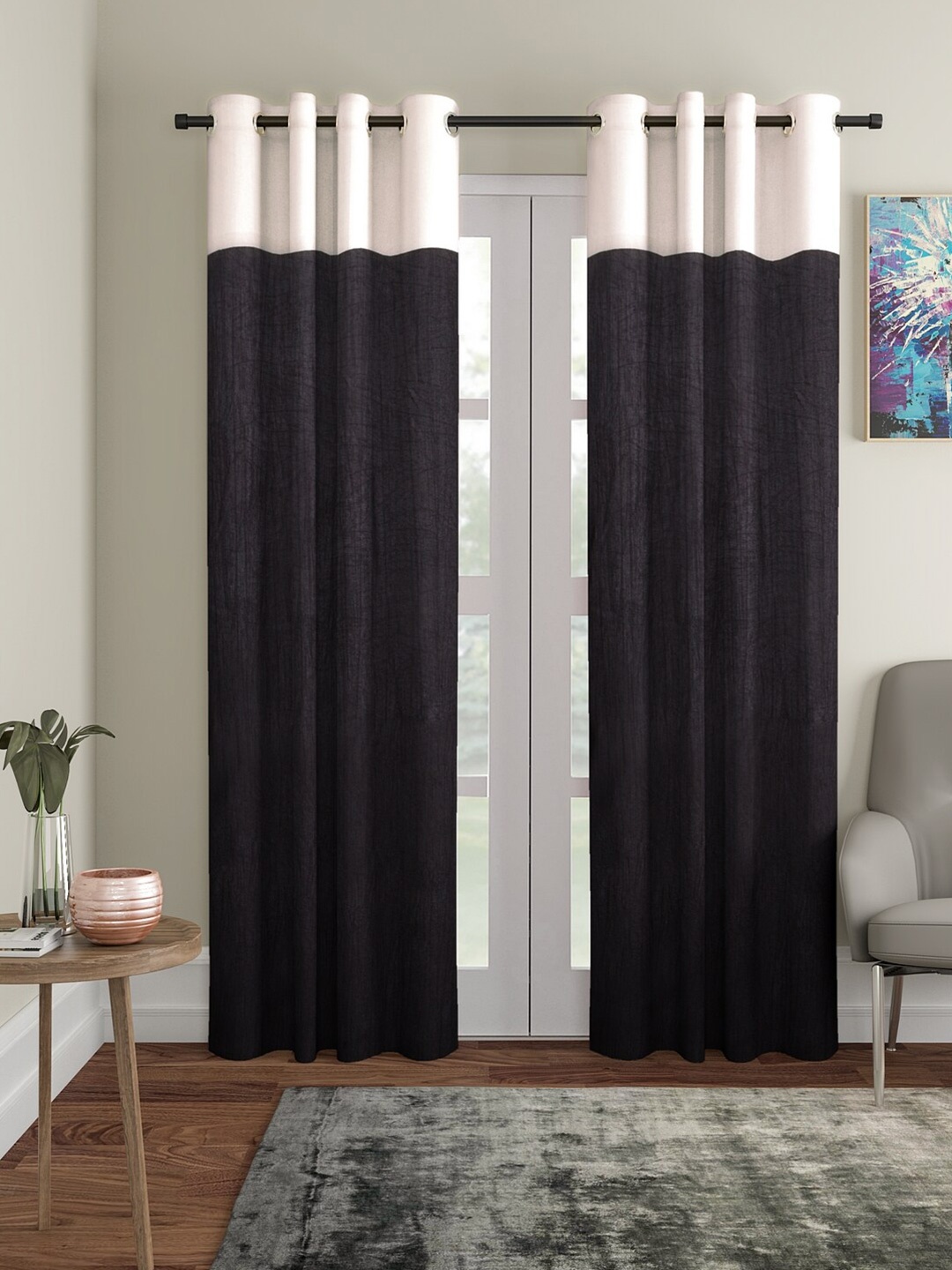 

Home Sizzler Black & Cream-Coloured Set of 2 Door Curtains