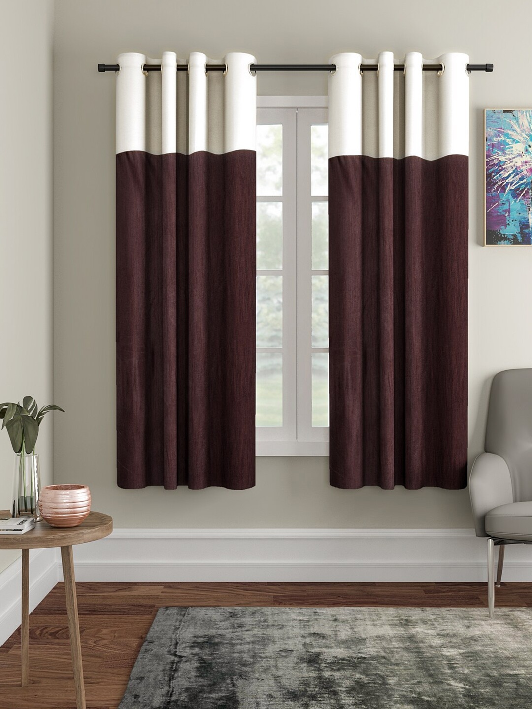 

Home Sizzler Brown & White Set of 2 Window Curtain