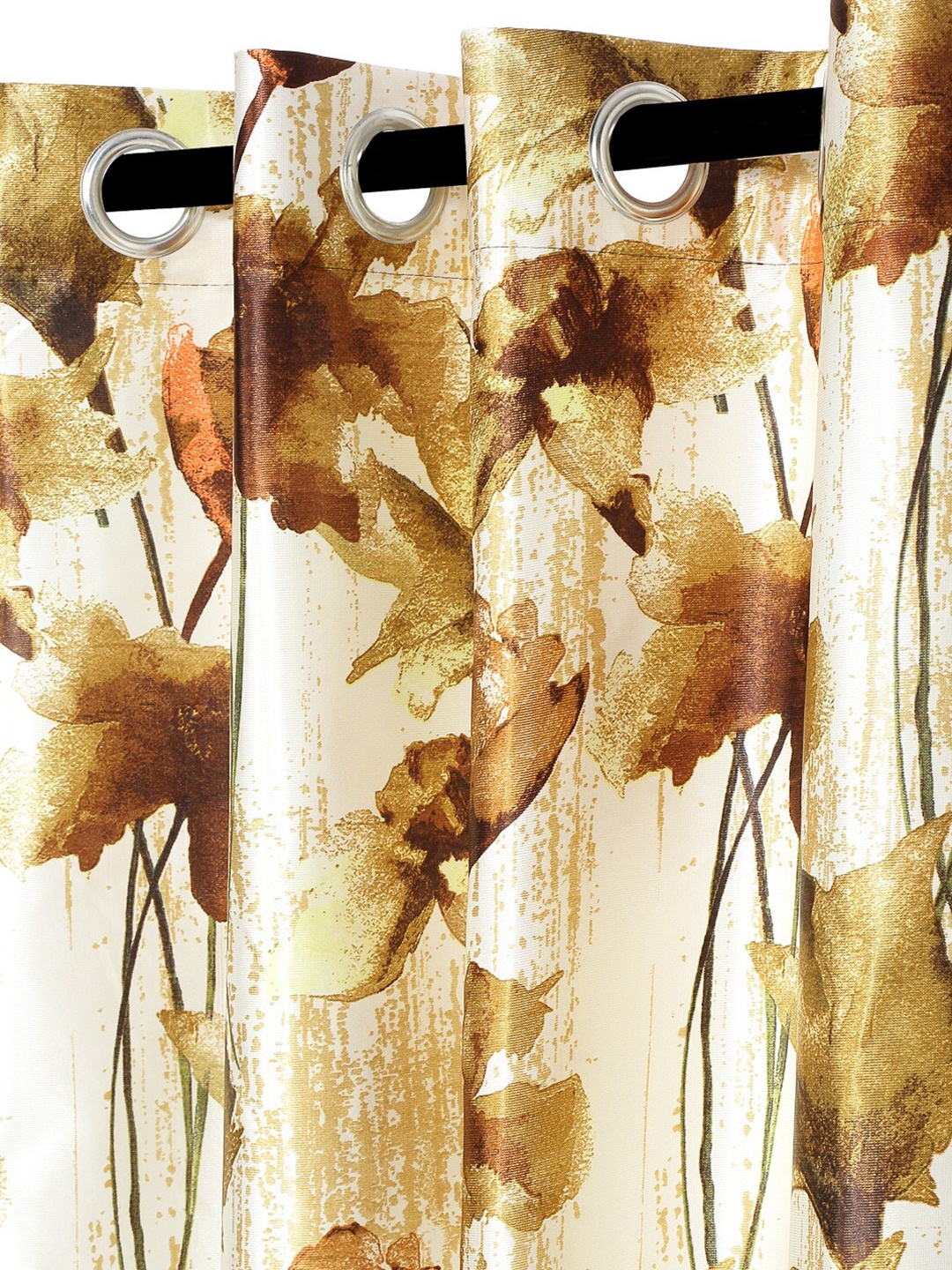 Home Sizzler Brown & Cream-Coloured Set of 3 Floral Long Door Curtain