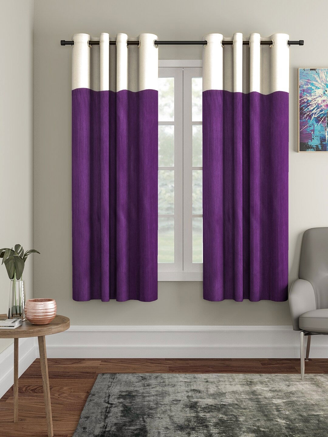 

Home Sizzler Purple & White Set Of 2 Window Curtain