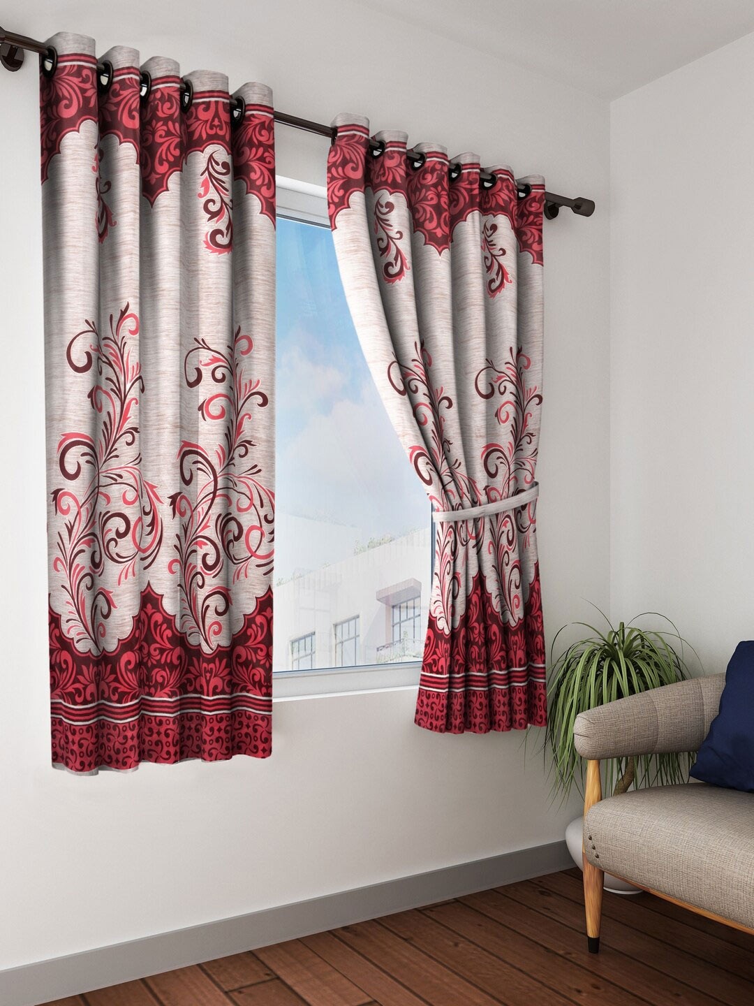 

Home Sizzler Maroon & Pink Window Curtain
