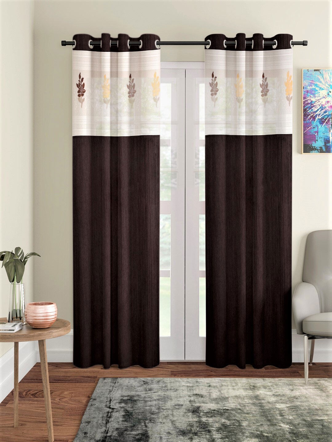 

Home Sizzler Brown & White Set of 2 Long Door Curtain