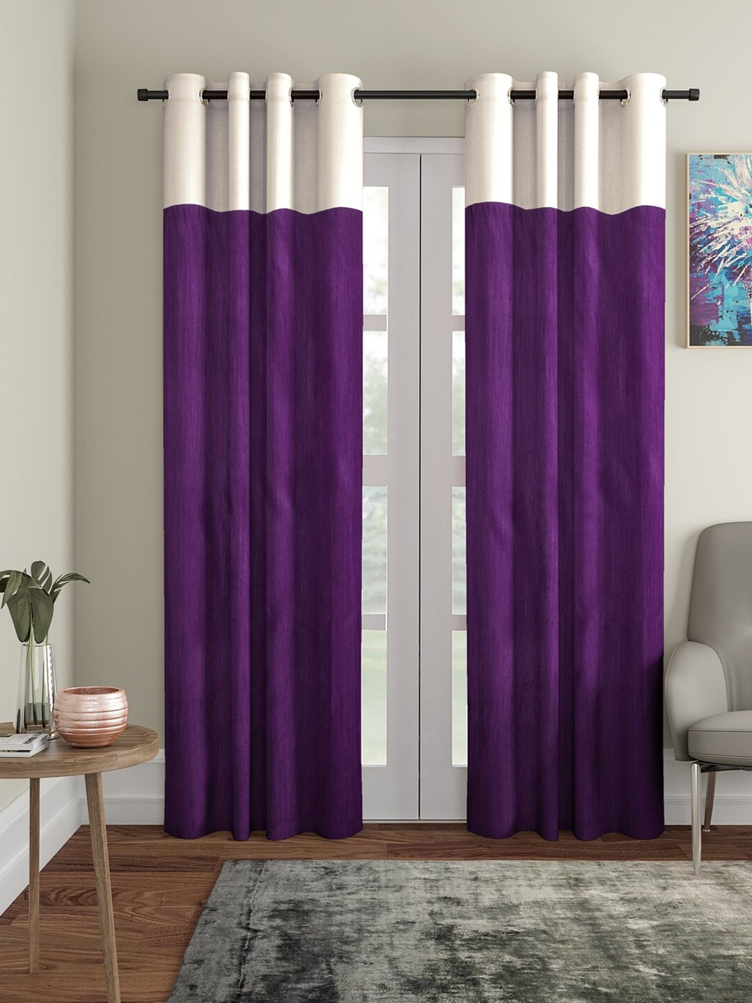 

Home Sizzler Purple & White Set of 2 Long Door Curtain