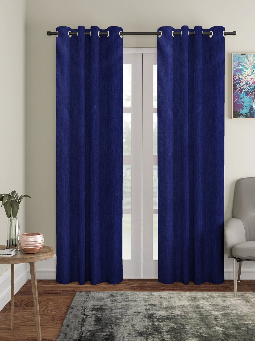 

Home Sizzler Blue Set Of 2 Black Out Long Door Curtain