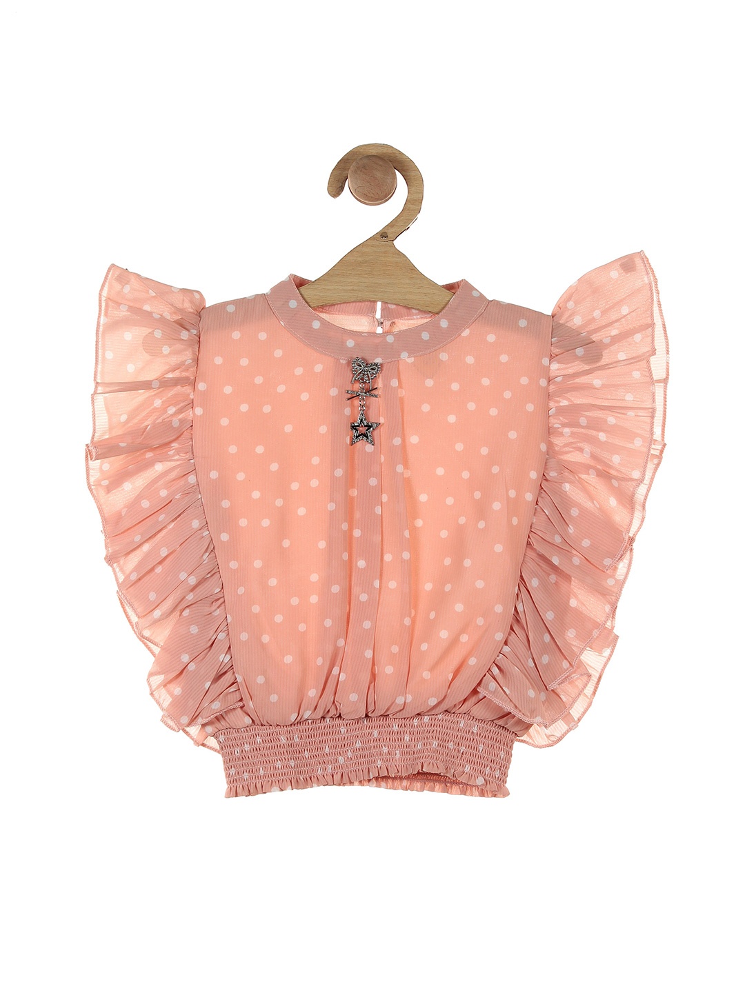 

Lil Lollipop Pink Print Ruffles Pure Cotton Blouson Top