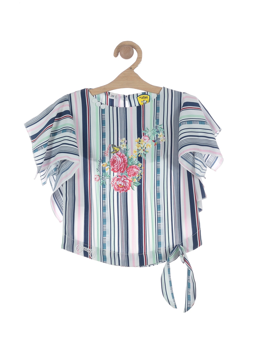 

Lil Lollipop White & Multicoloured Striped Pure Cotton Keyhole Neck Top
