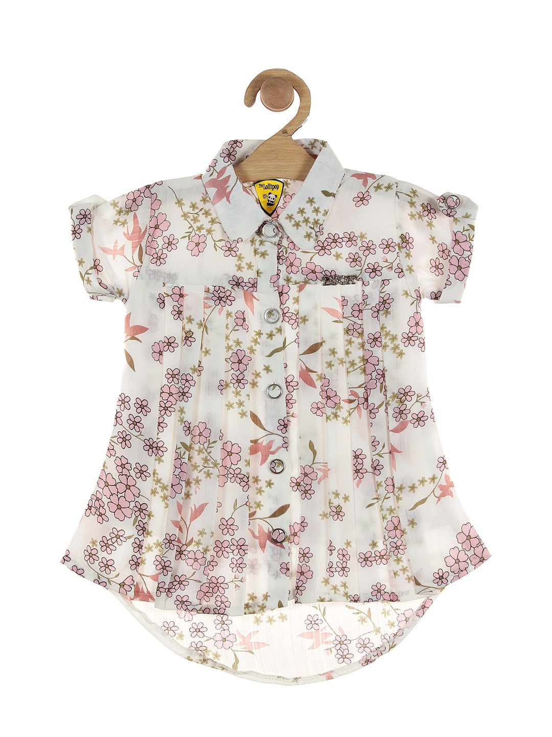 

Lil Lollipop White Floral Print Roll-Up Sleeves Pure Cotton Shirt Style Top