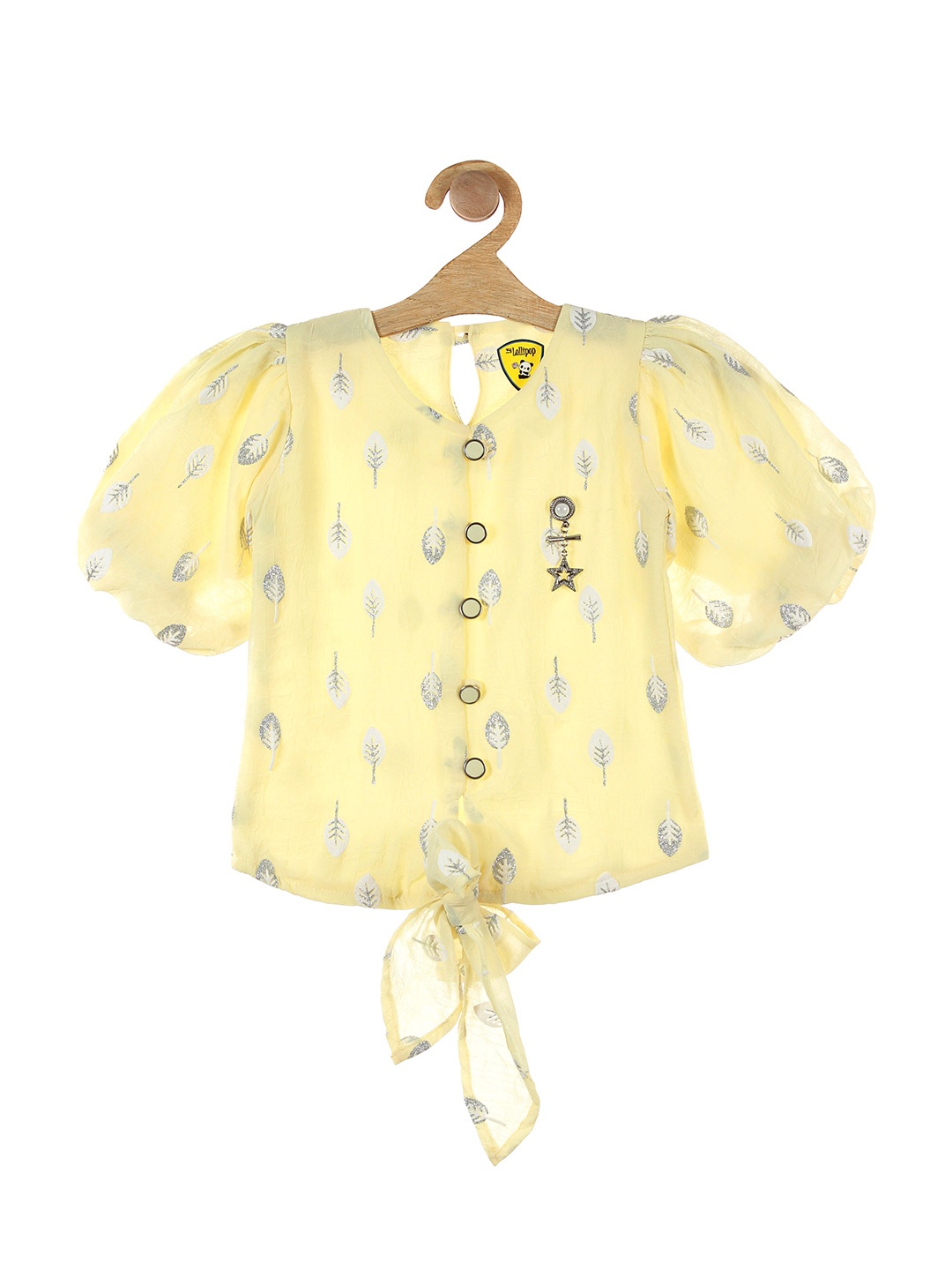 

Lil Lollipop Yellow & Grey Floral Print Keyhole Neck Top