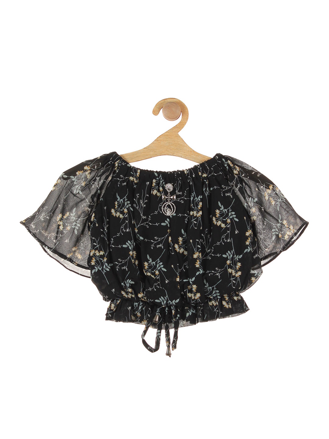 

Lil Lollipop Black & Yellow Floral Print Pure Cotton Cape Crop Top