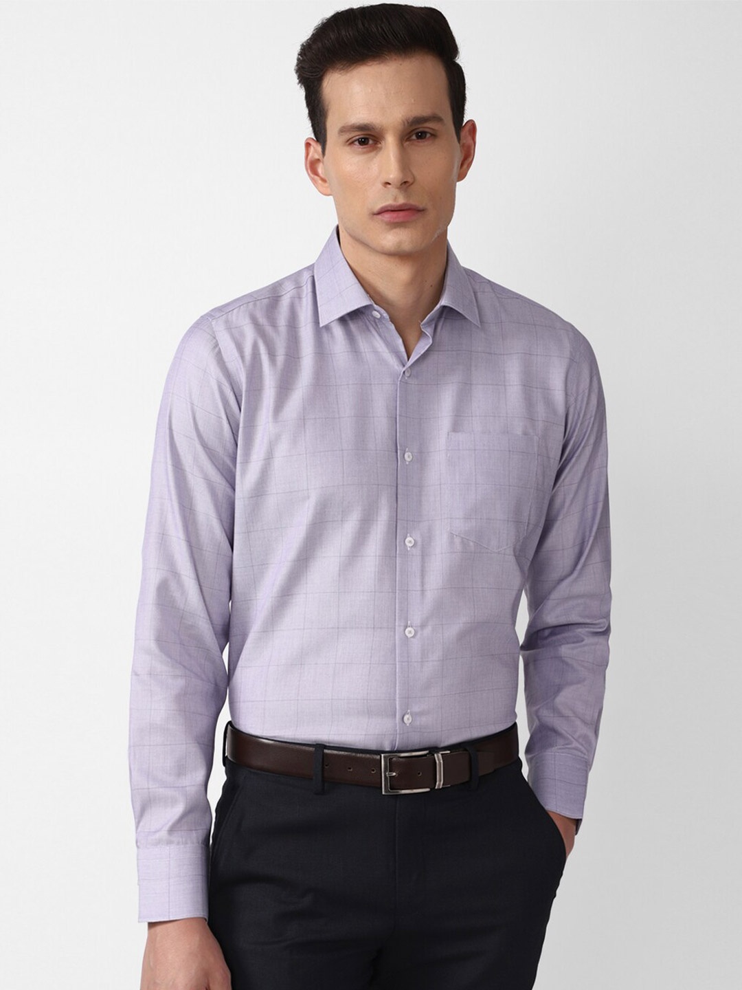 

Van Heusen Men Purple Checked Cotton Formal Shirt